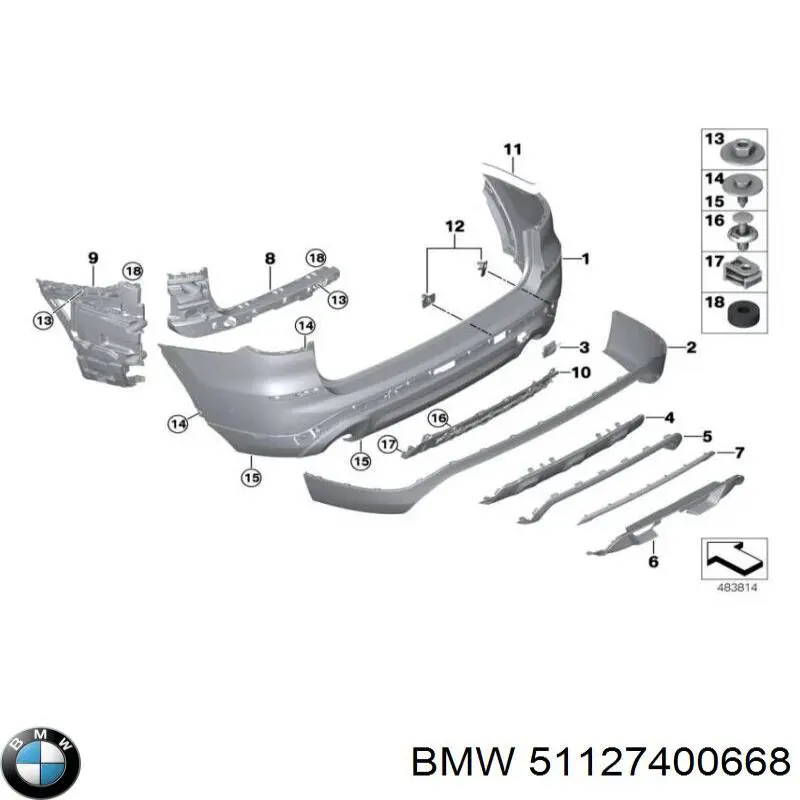 51127400668 BMW Напрямна заднього бампера, права