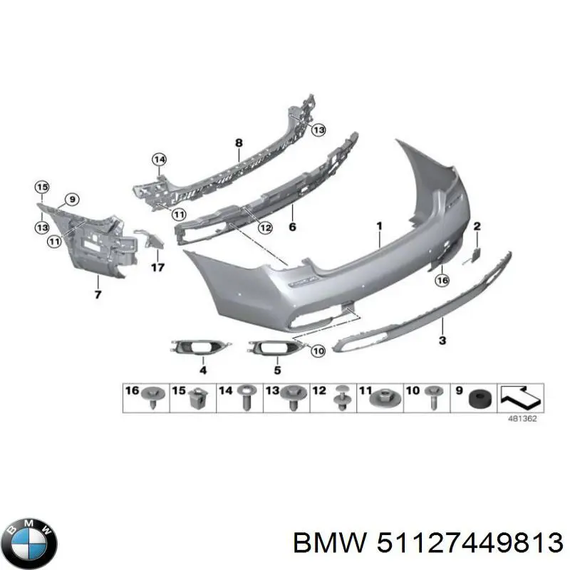 51127449813 BMW Напрямна заднього бампера, ліва