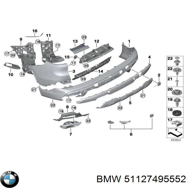 Кронштейн бампера заднього, центральний BMW 51127495552 ціна, від 153.07 USD