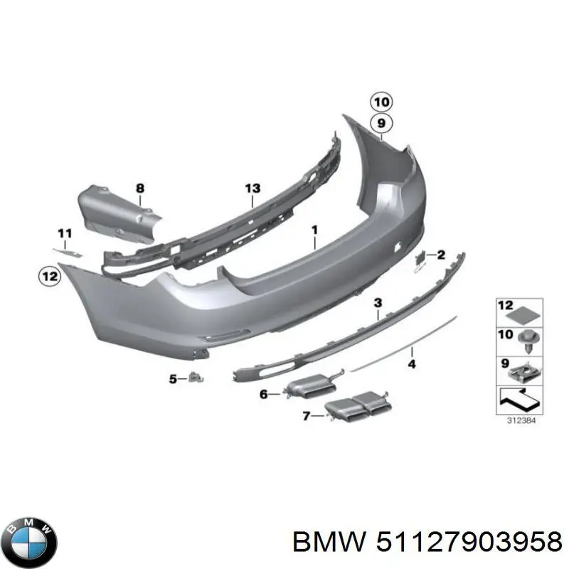 Підсилювач заднього бампера 51127903958 BMW