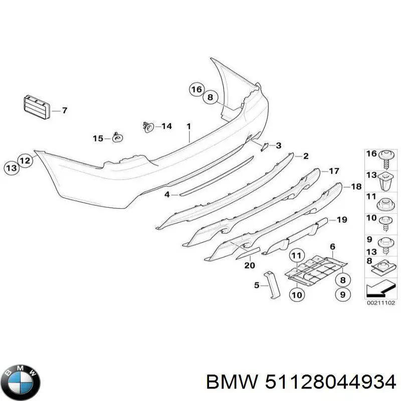 Кожух бампера заднього BMW 51128044934 ціна, від 753.06 USD