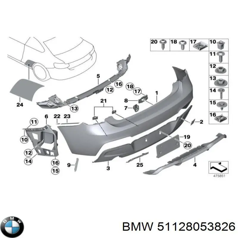 Заглушка бампера буксирувального гака, задня BMW 51128053826 ціна, від 22.32 USD
