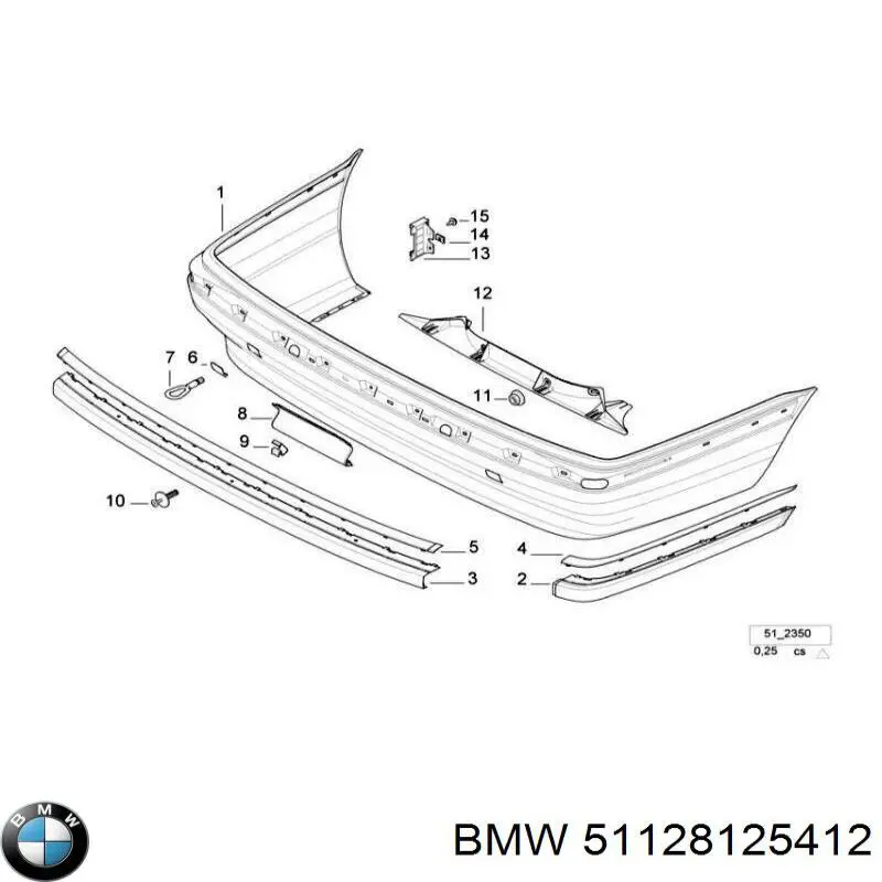 Накладка бампера заднього, права на BMW 7 (E38)