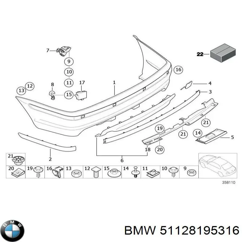 Купити 51128195316 BMW Молдинг заднього бампера, правий