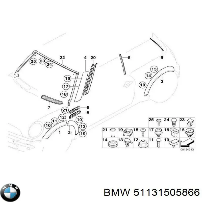 Молдинг передньої арки колеса, правий BMW 51131505866 ціна, від 54.48 USD