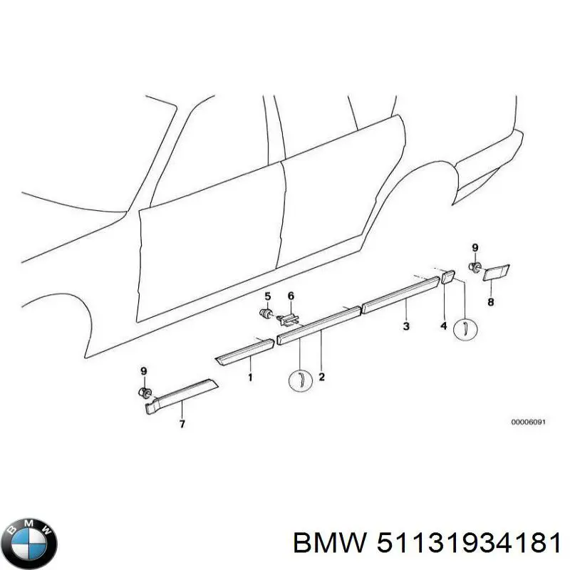 Молдинг задніх лівих дверей на BMW 5 (E34)