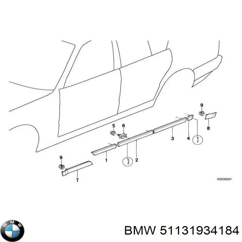 Молдинг заднього правого крила на BMW 5 (E34)