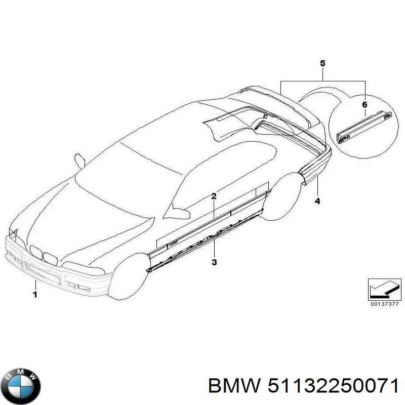 Молдинг переднього лівого крила 51132250071 BMW