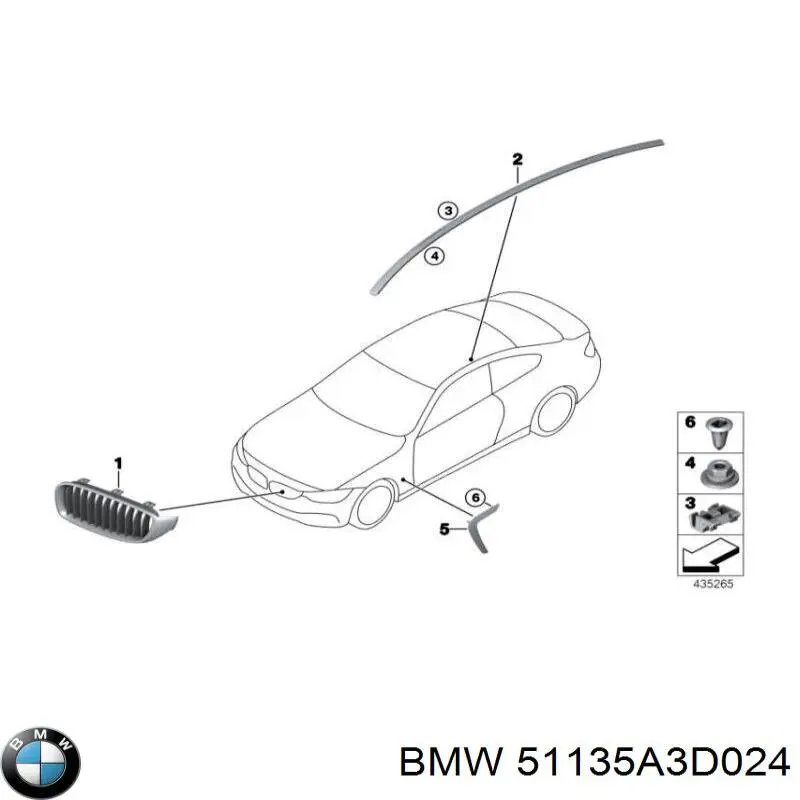 Решітка радіатора права BMW 51135A3D024 ціна, від 12.67 USD