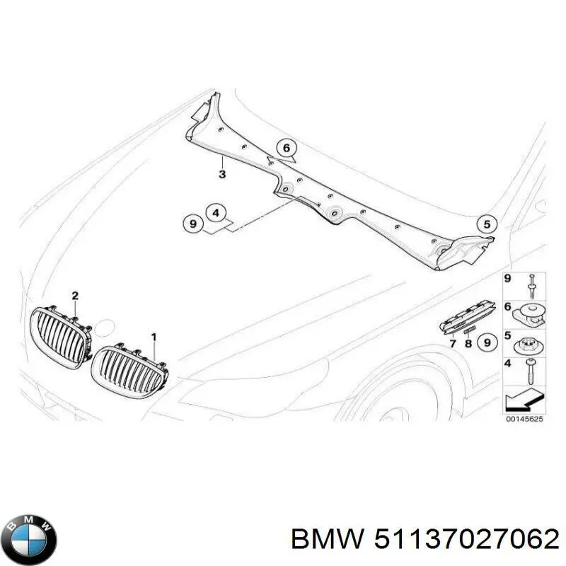 Решітка радіатора права BMW 51137027062 ціна, від 18.90 USD