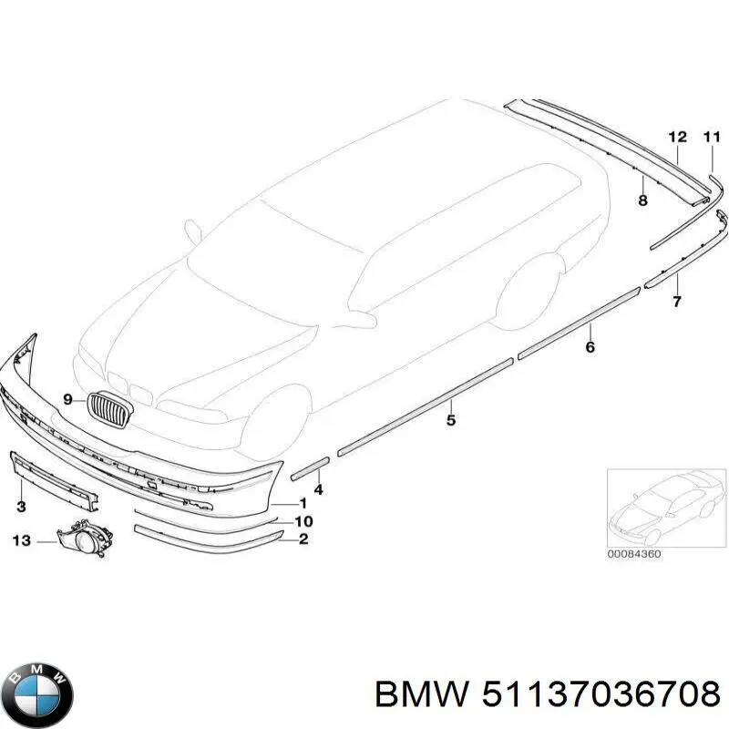 51137036708 BMW Молдинг задніх правих дверей