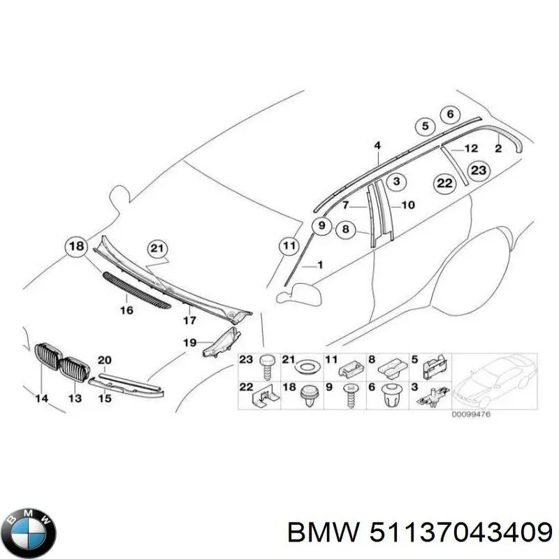 51137043409 BMW вія (накладка лівої фари)