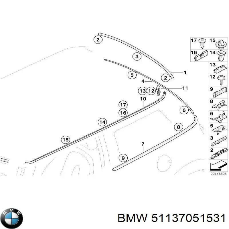 Молдинг скла п'ятої двері BMW 51317113198 ціна, від 8.29 USD