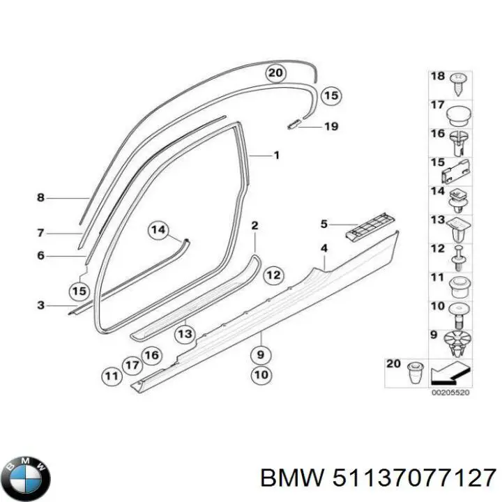 Купити 51137077127 BMW Пістон (кліп) кріплення підкрилки переднього крила