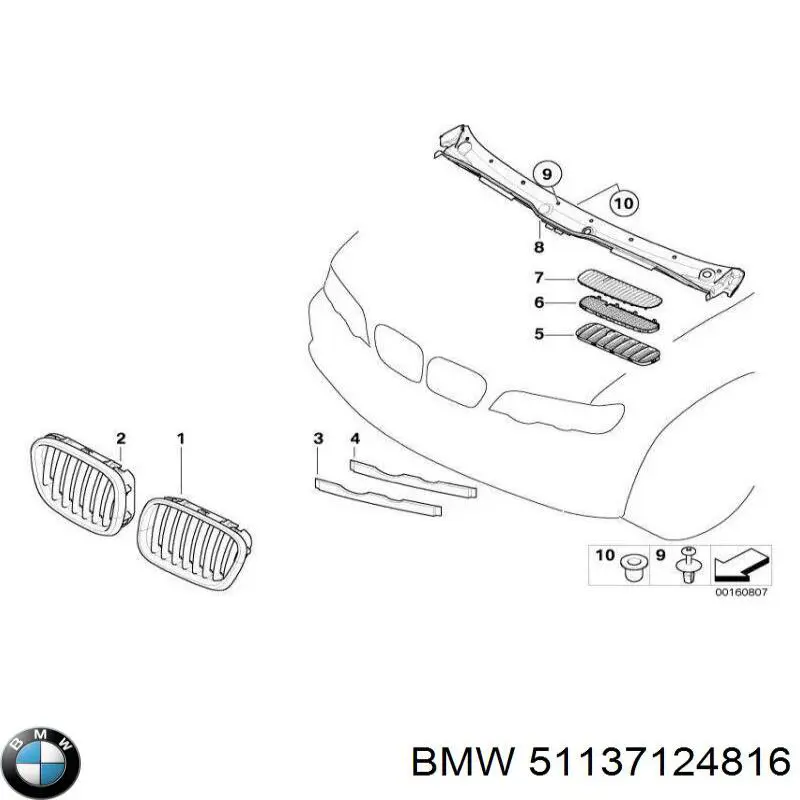 Решітка радіатора права на BMW X5 (E53)