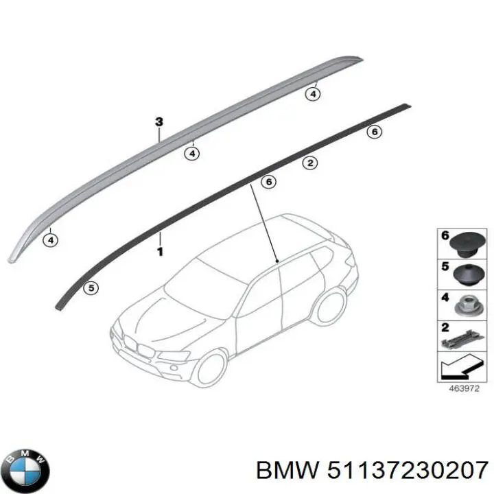 Купити 51137230207 BMW Рейлінг даху лівий