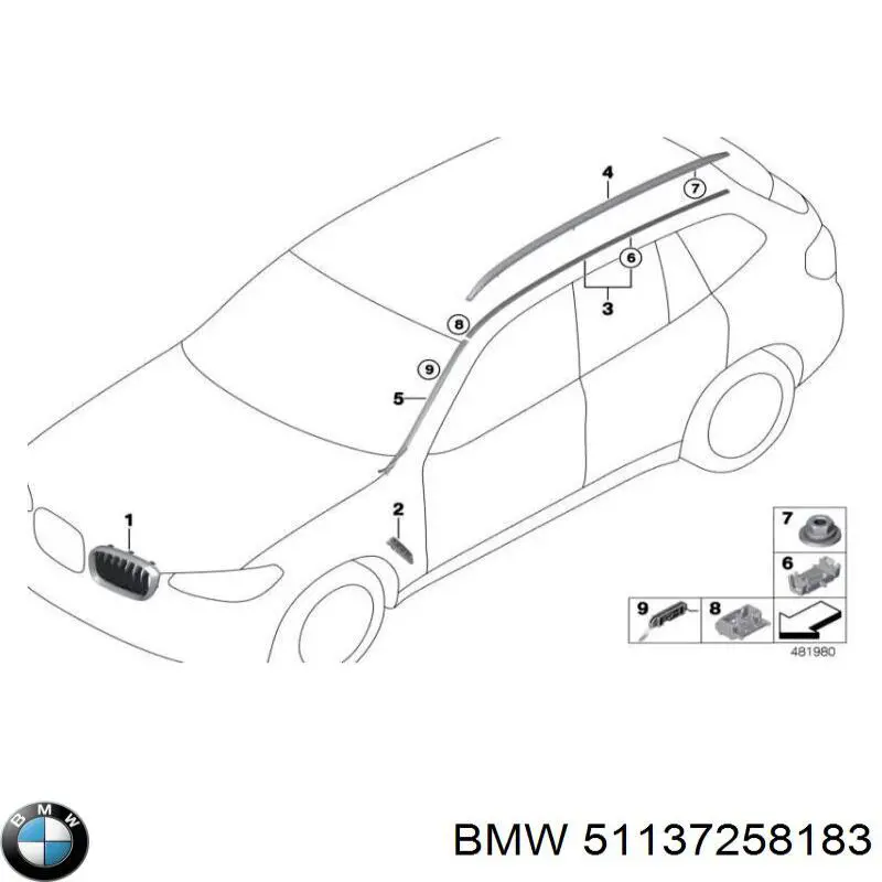 51137258183 BMW Пістон (кліп) кріплення молдинга лобового скла