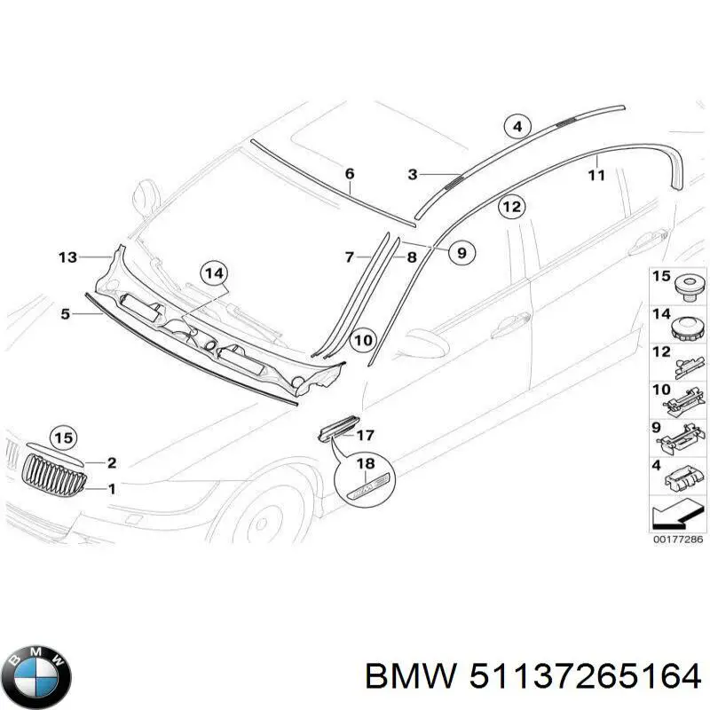 Молдинг лобового скла, правий 51137265164 BMW