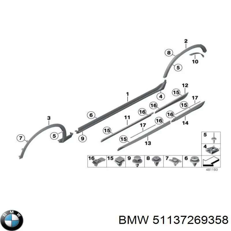 Пістон (кліп) кріплення накладок порогів BMW 51137269358 ціна, від 0.53 USD