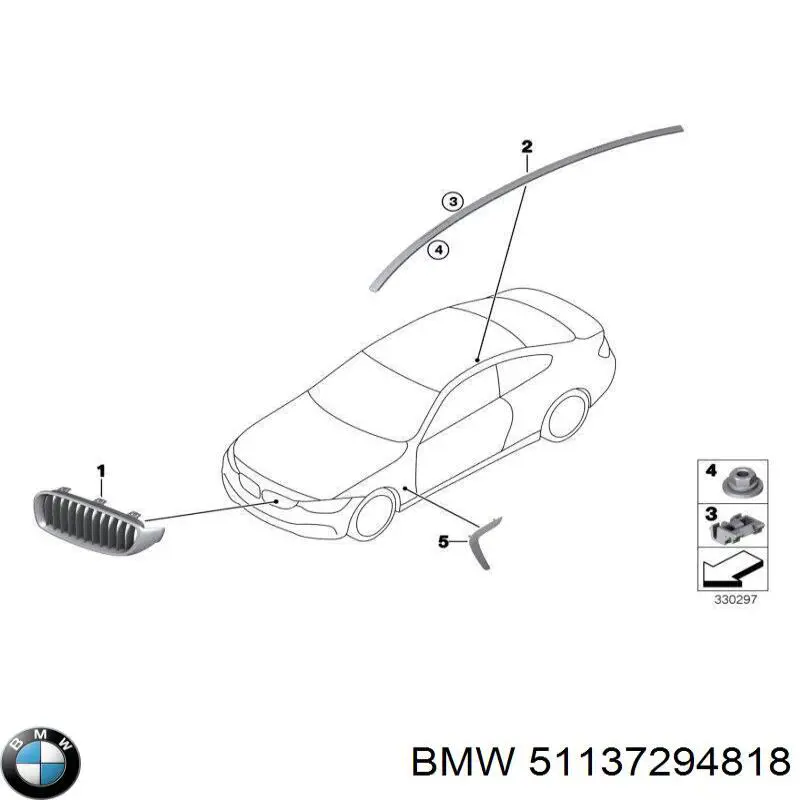 Решітка радіатора права BMW 51137294818 ціна, від 25.32 USD