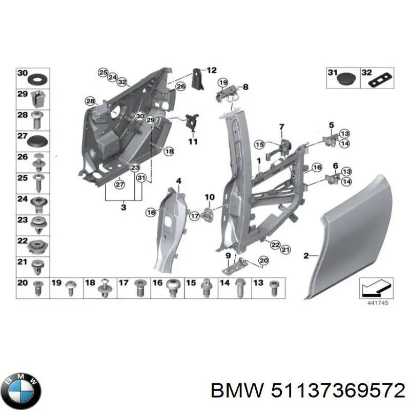 Бічна частина задні праві BMW 51137369572 ціна, від 194.44 USD