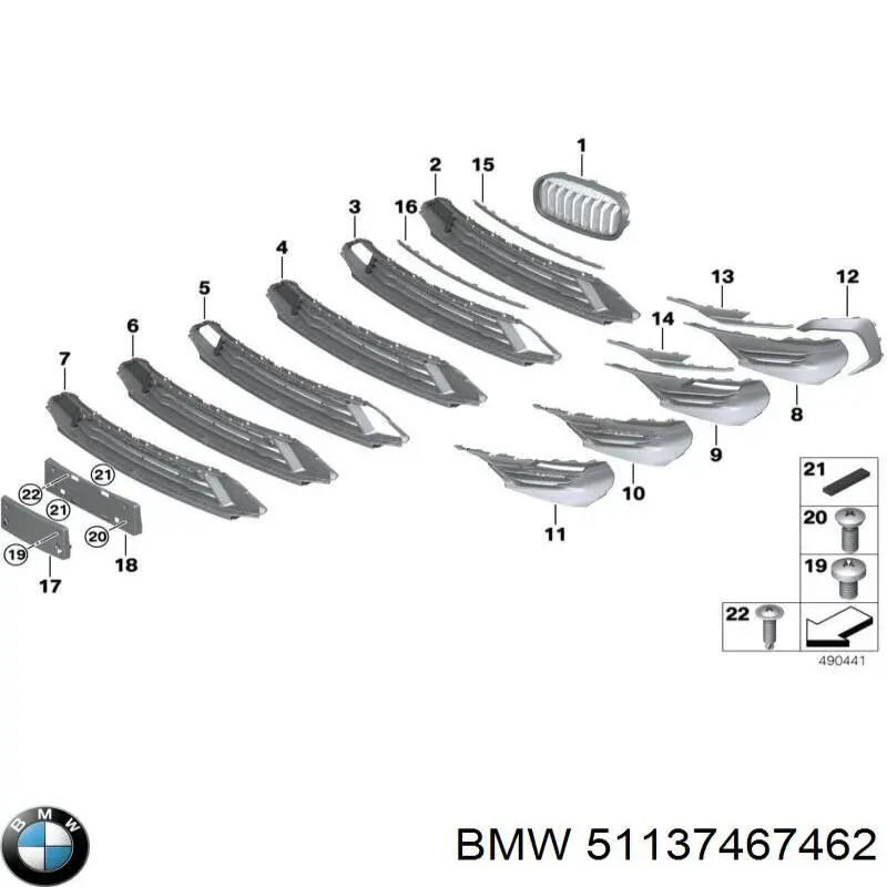 Решітка радіатора права BMW 51135A3CE54 ціна, від 70.96 USD