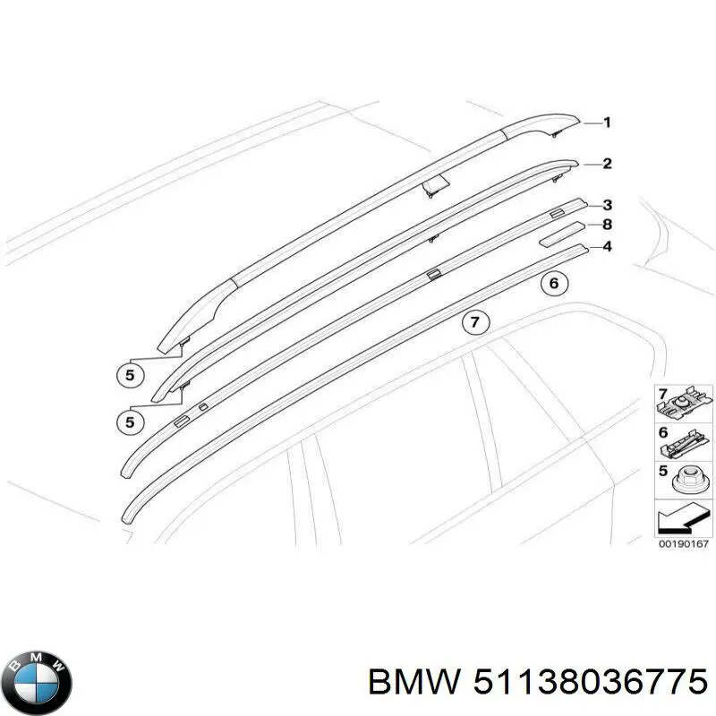 Рейлінг даху лівий BMW 51138036775 ціна, від 239.46 USD