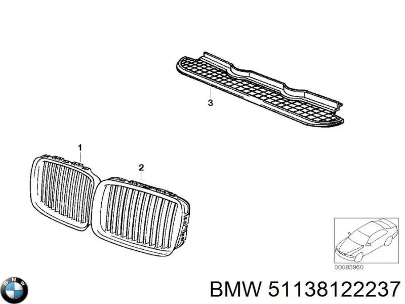 Решітка радіатора ліва BMW 51138122237 ціна, від 15.25 USD