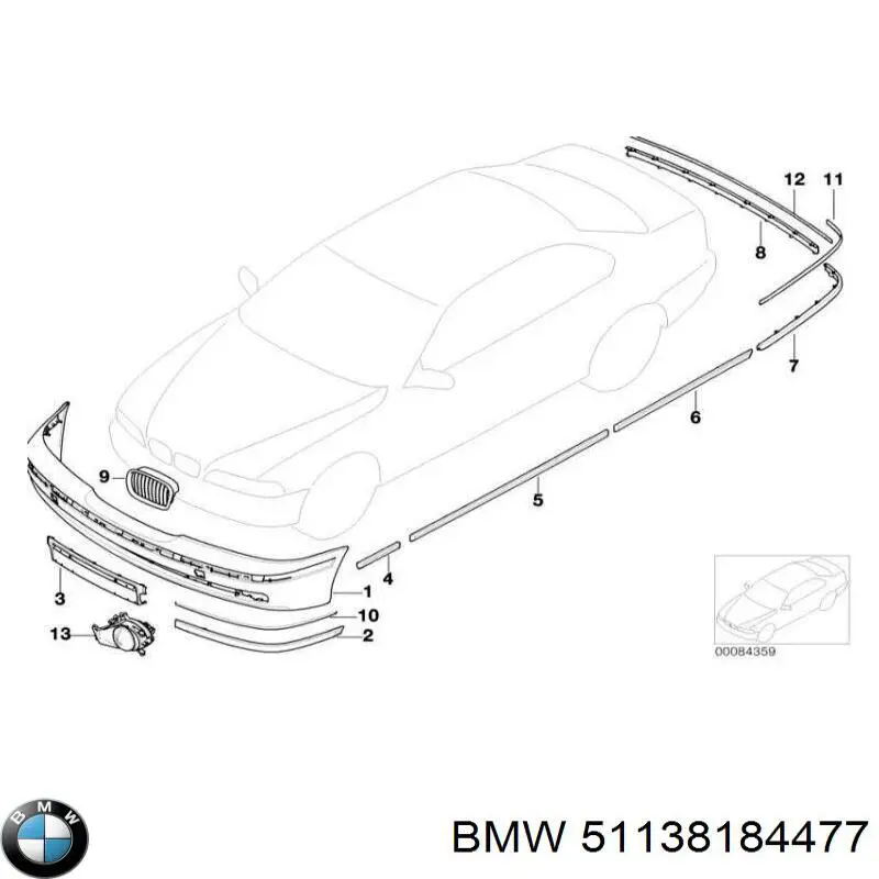 Молдинг передньої лівої двері 51138184477 BMW