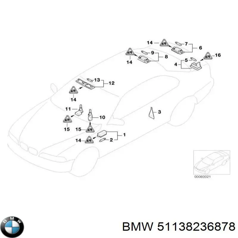 Ліхтар підсвічування заднього номерного знака BMW 51138236878 ціна, від 16.58 USD