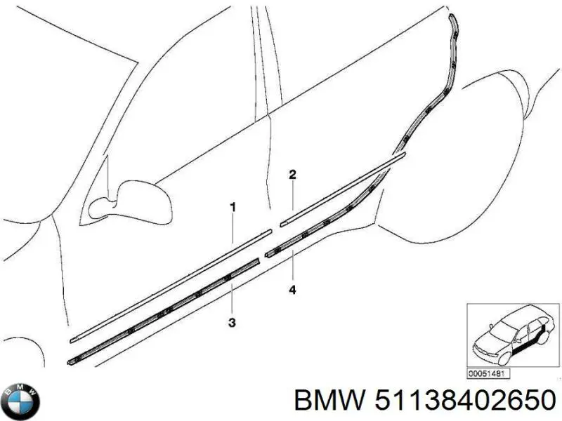 Молдинг передньої правої двері BMW 51138402650 ціна, від 58.57 USD