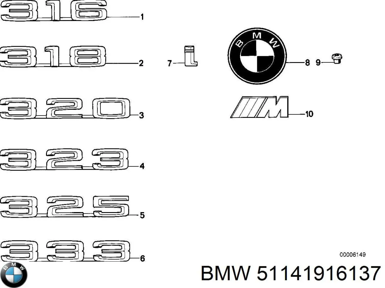Емблема на кришку багажника, фірм.значок BMW 51141916137 ціна, від 46.37 USD