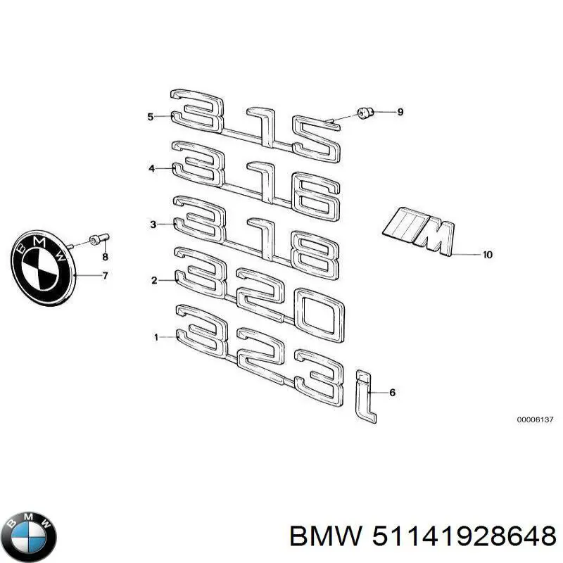 Емблема на кришку багажника, фірм.значок BMW 51141928648 ціна, від 36.52 USD