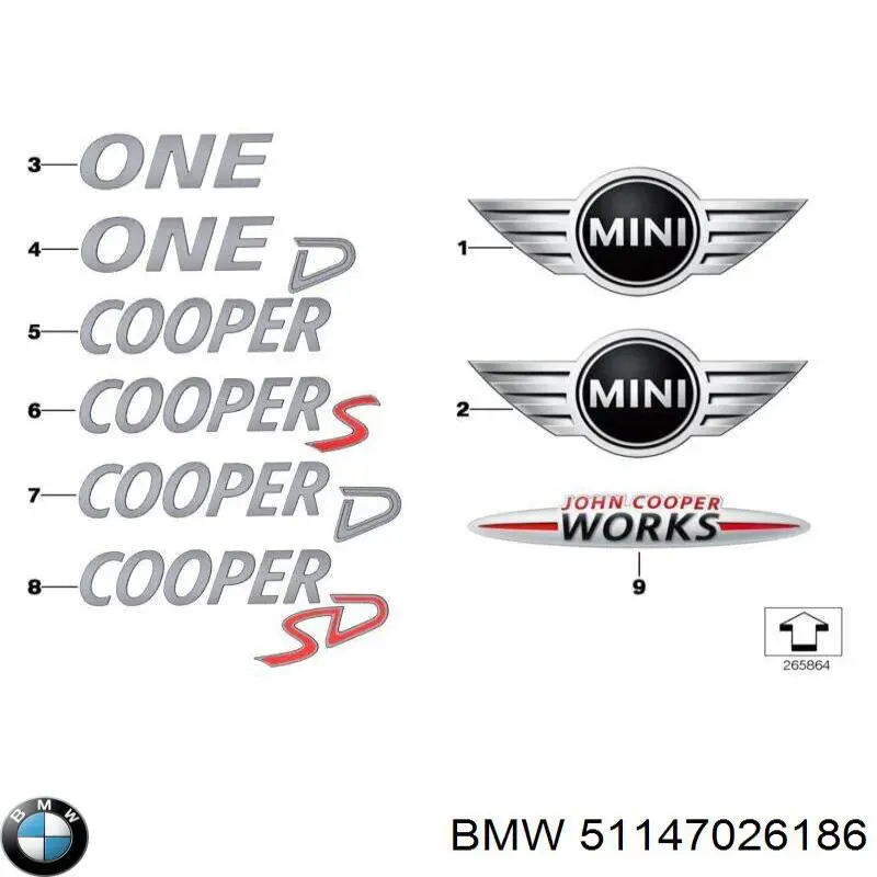 Емблема кришки багажника, фірмовий значок MINI Cooper (F57) (Міні Купер)