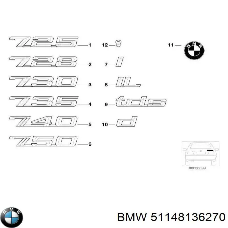 Емблема на кришку багажника, фірм.значок BMW 51148136270 ціна, від 54.56 USD