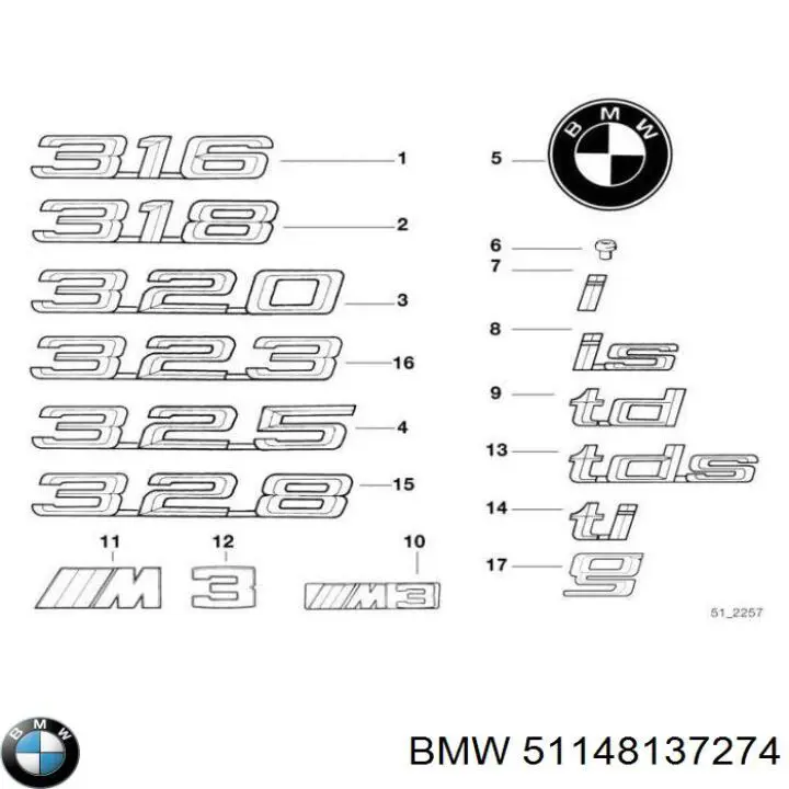 Емблема на кришку багажника, фірм.значок BMW 51148137274 ціна, від 65.43 USD
