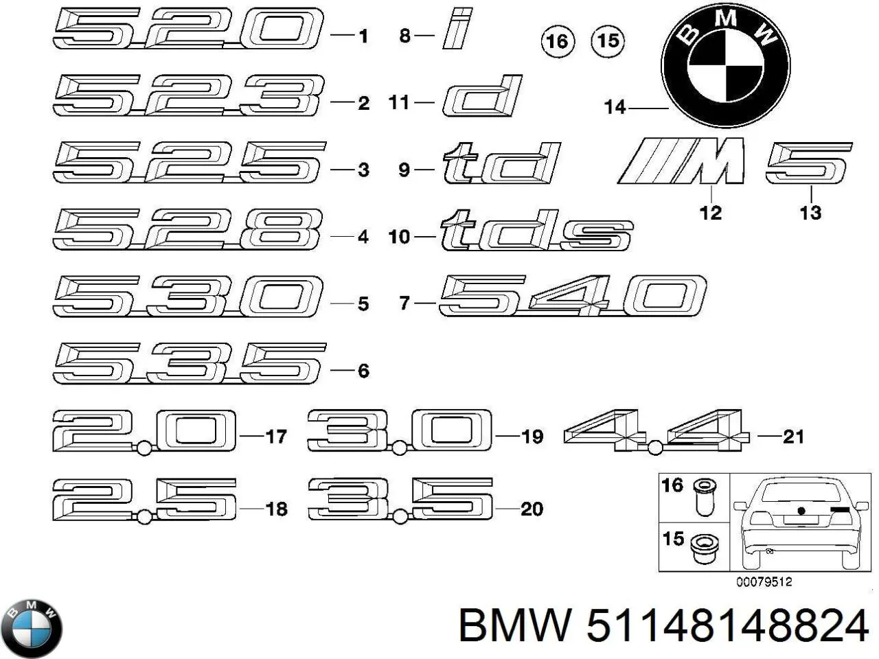 51148148824 BMW Емблема кришки багажника, фірмовий значок