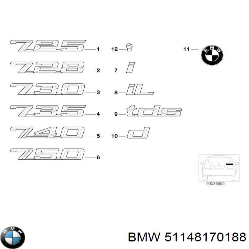 Емблема на кришку багажника, фірм.значок BMW 51148170188 ціна, від 54.08 USD