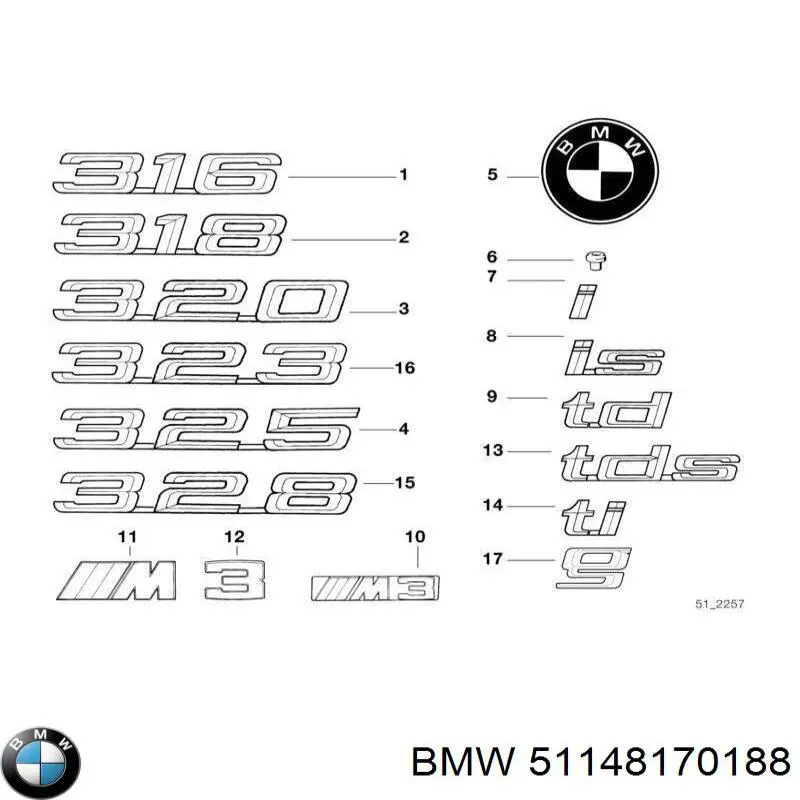 51148170188 BMW Емблема кришки багажника, фірмовий значок