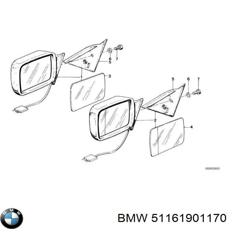 Дзеркальний елемент лівого дзеркала заднього виду BMW 51161901170 ціна, від 10.75 USD