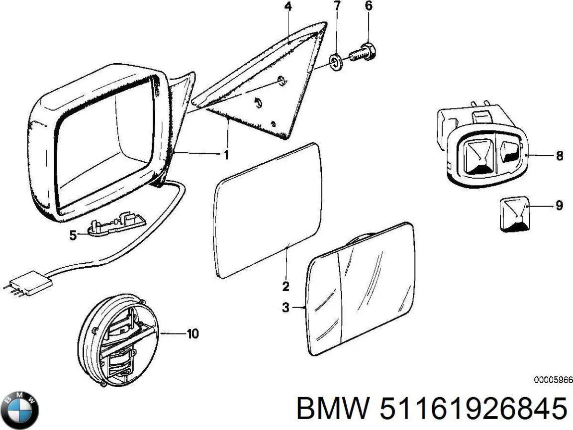 Скло дзеркала заднього виду, лівого BMW 51161926845 ціна, від 44.44 USD