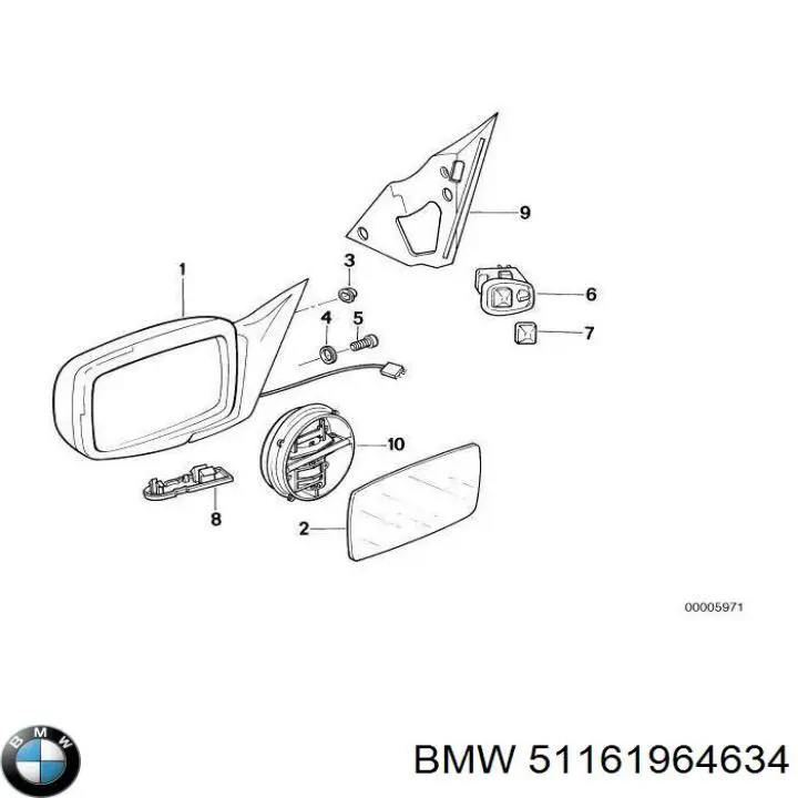 Дзеркало заднього виду, праве 51161964634 BMW