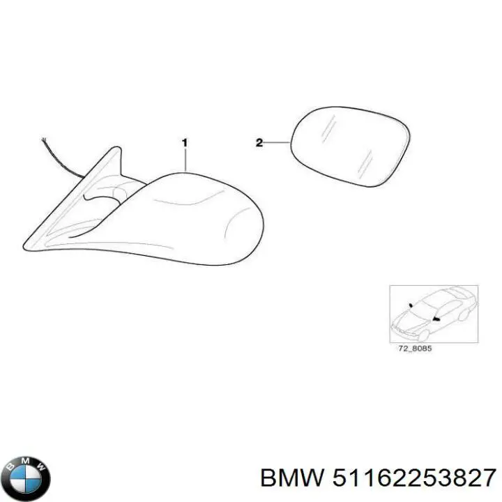 51162253827 BMW Дзеркало заднього виду, ліве
