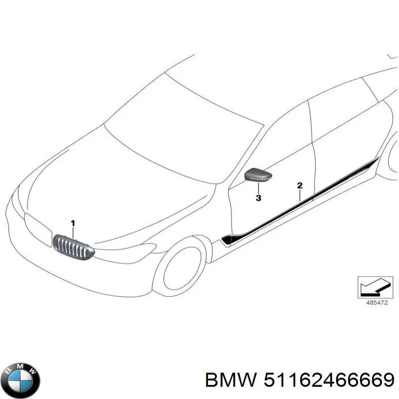 Накладка лівого дзеркала заднього виду BMW 51162466669