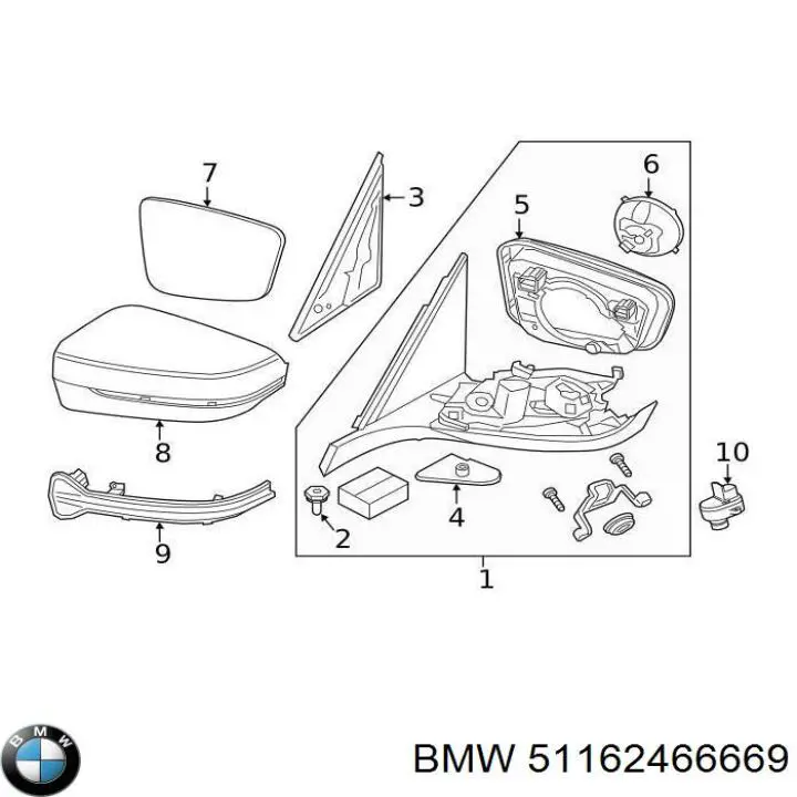 Купити 51162466669 BMW Накладка/кришка дзеркала заднього виду, ліва