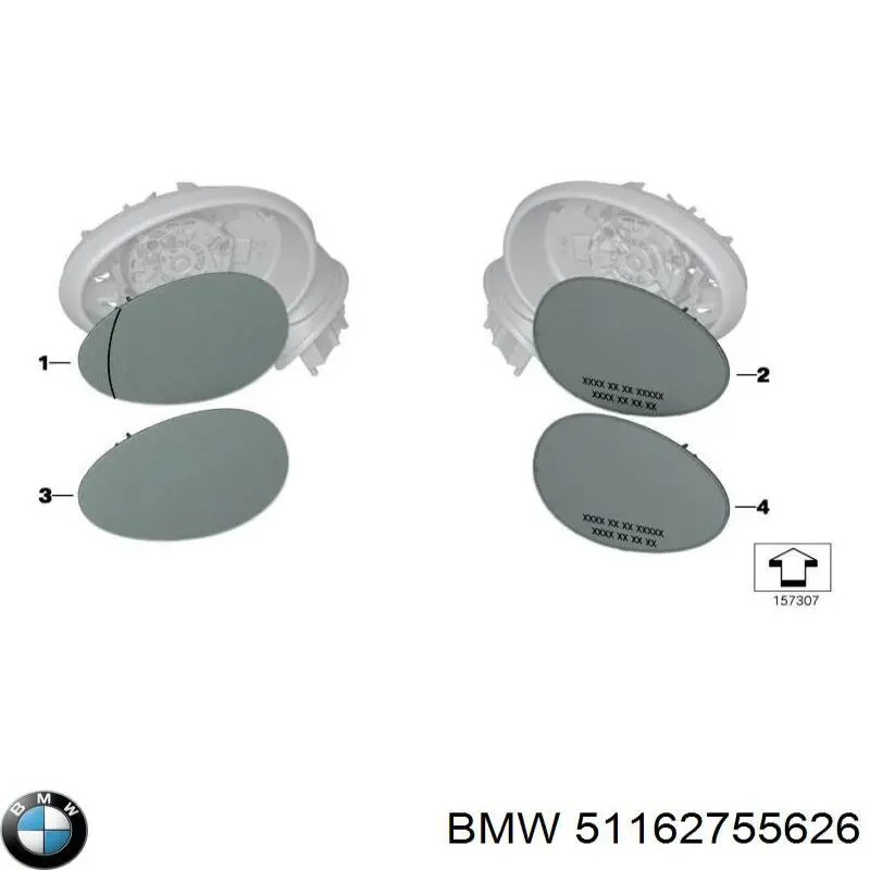 51162755626 BMW дзеркальний елемент дзеркала заднього виду, правого