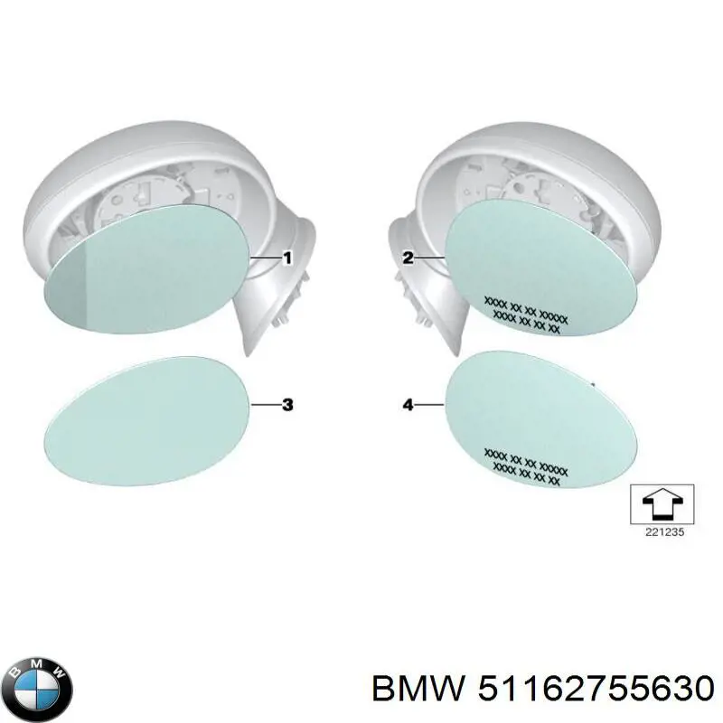 51162755630 BMW Дзеркальний елемент правий
