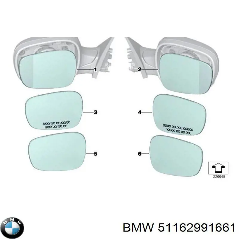 Скло дзеркала заднього виду, лівого BMW 51162991661 ціна, від 63.33 USD