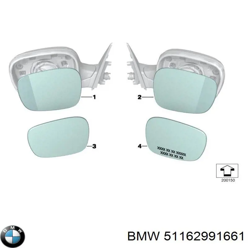51162991661 BMW Дзеркальний елемент лівого дзеркала заднього виду