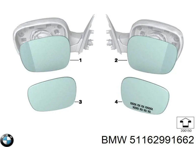 Скло дзеркала заднього виду, правого BMW 51162991662 ціна, від 128.06 USD